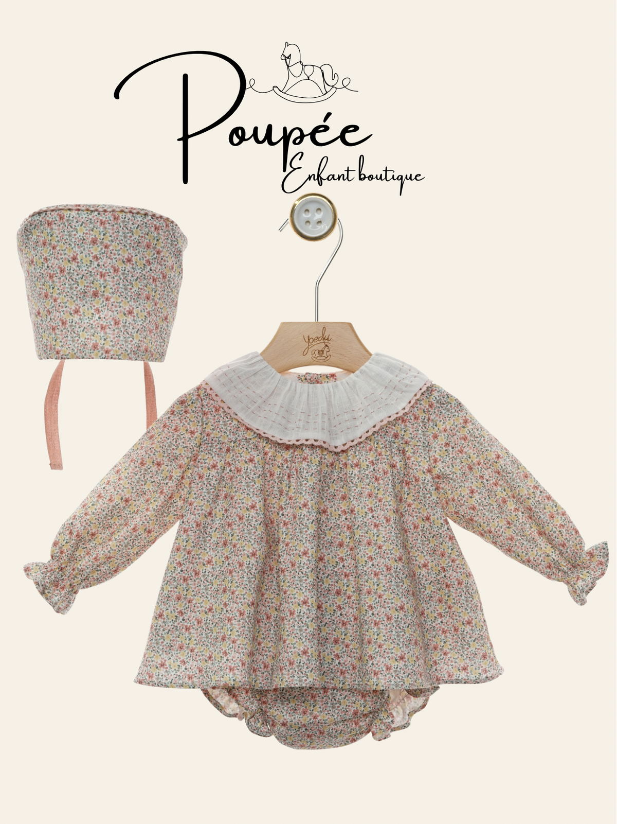 Completo Yoedu abito culotte e cuffia liberty
