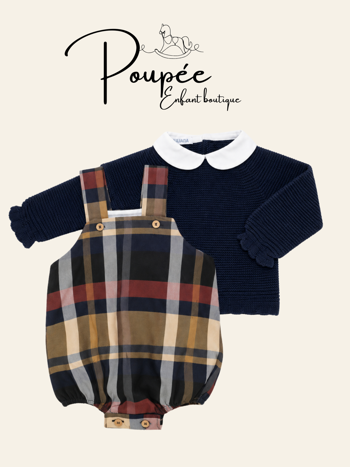 Salopette a quadri e maglia