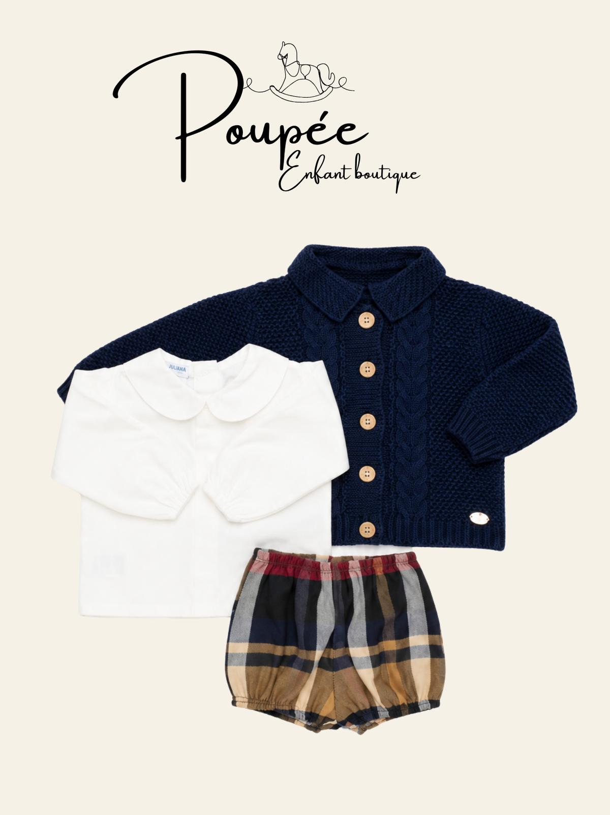 Completo con cardigan marino