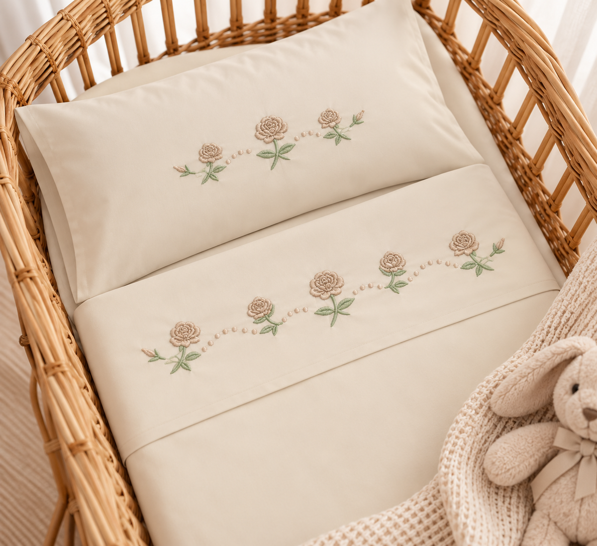 Set lenzuola culla 90x120 rose panna