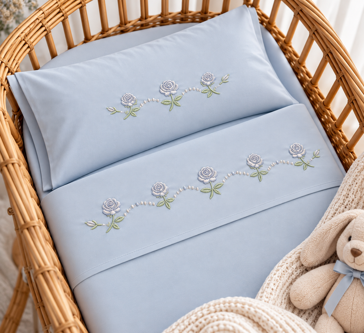 Set lenzuola culla 90x120 rose cielo