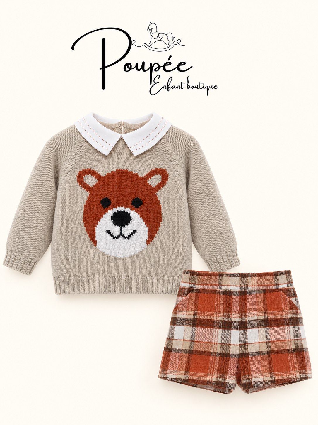 Completo Yoedu con maglioncino orsetto e pantaloncino tartan