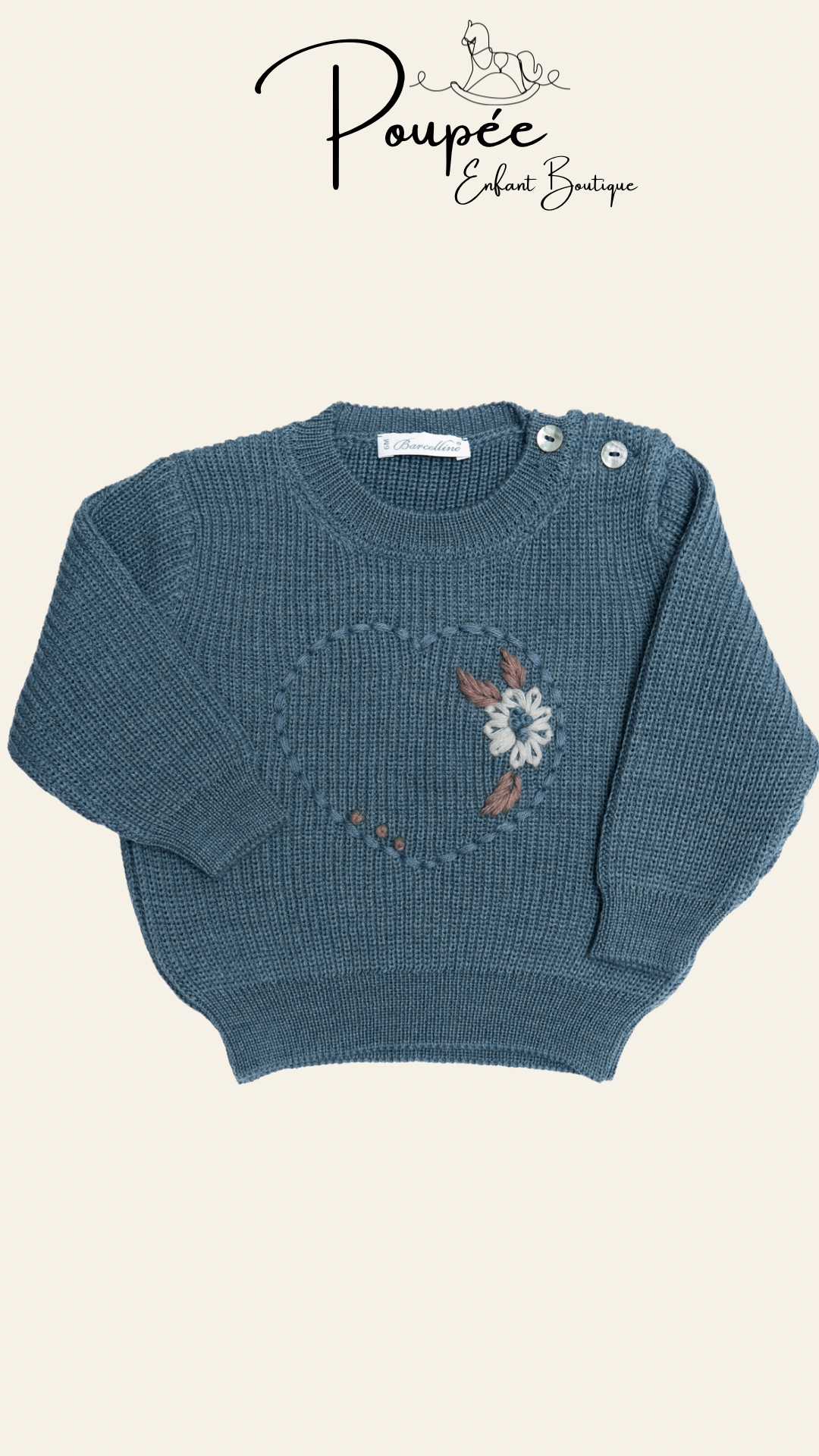 Pullover cuore fiorito petrolio