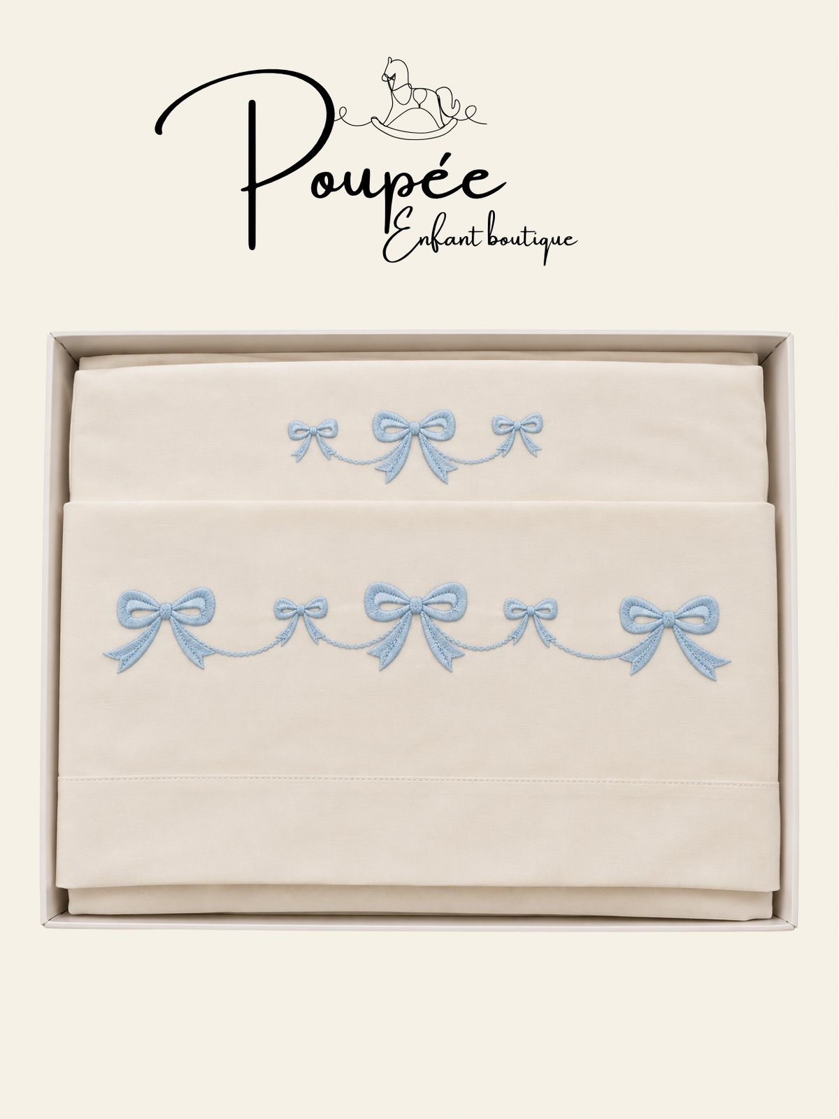 Set lenzuola culla 90x120 fiocchi bianco cielo