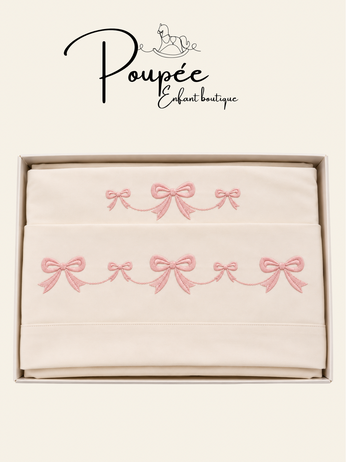 Set lenzuola culla 90x120 fiocchi bianco rosa