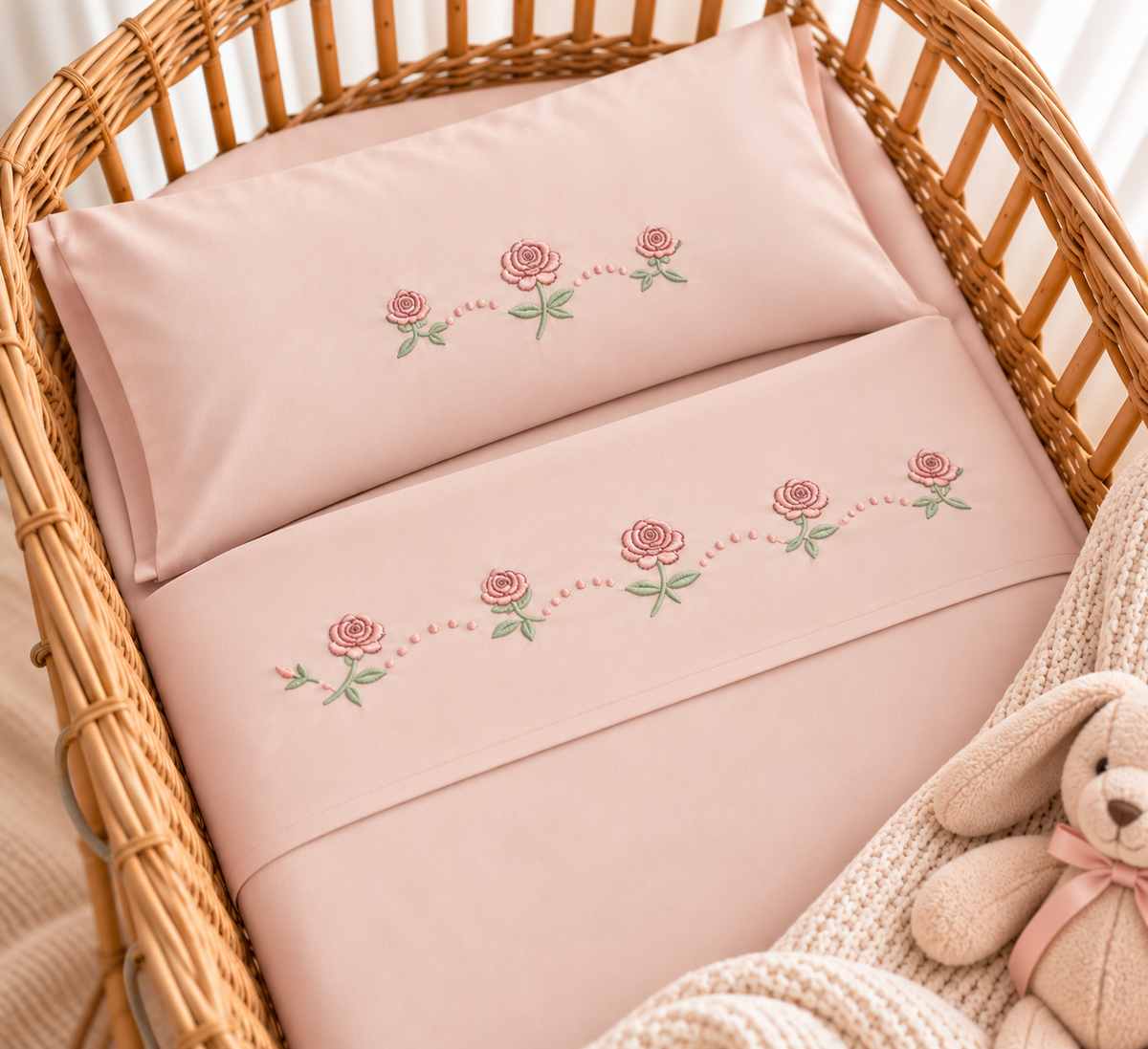 Set lenzuola culla 90x120 rose rosa