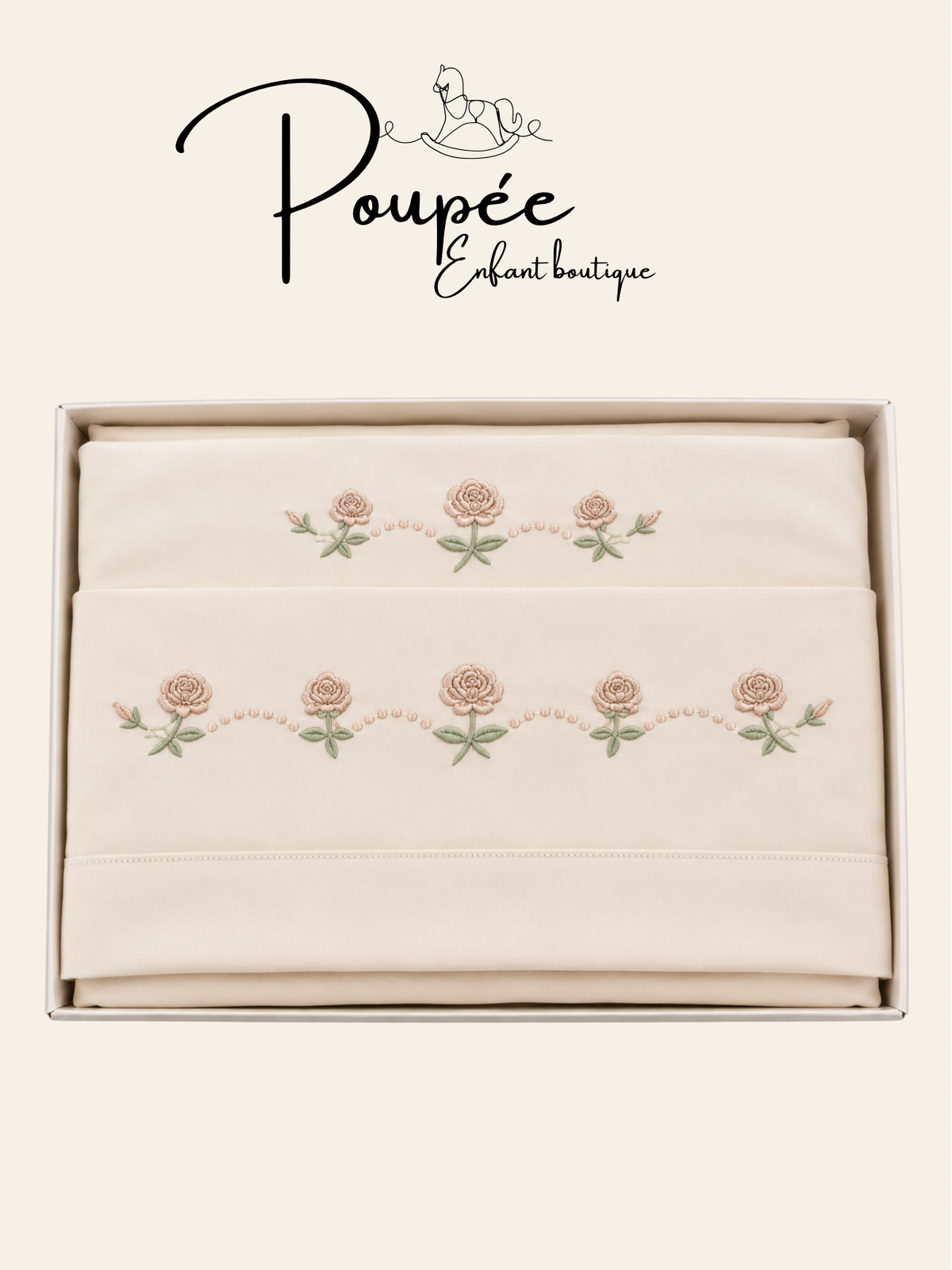Set lenzuola culla 90x120 rose panna