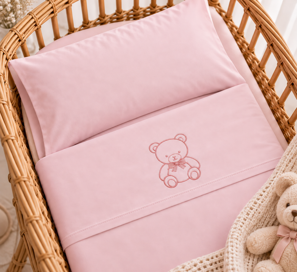 Set lenzuola culla 90x120 orsetto rosa antico
