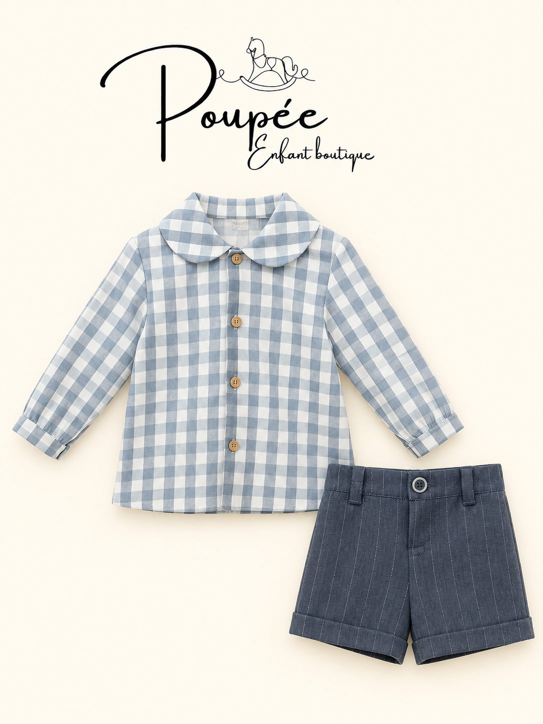 Completo Yoedu con camicia a quadri e pantaloncino con risvolto