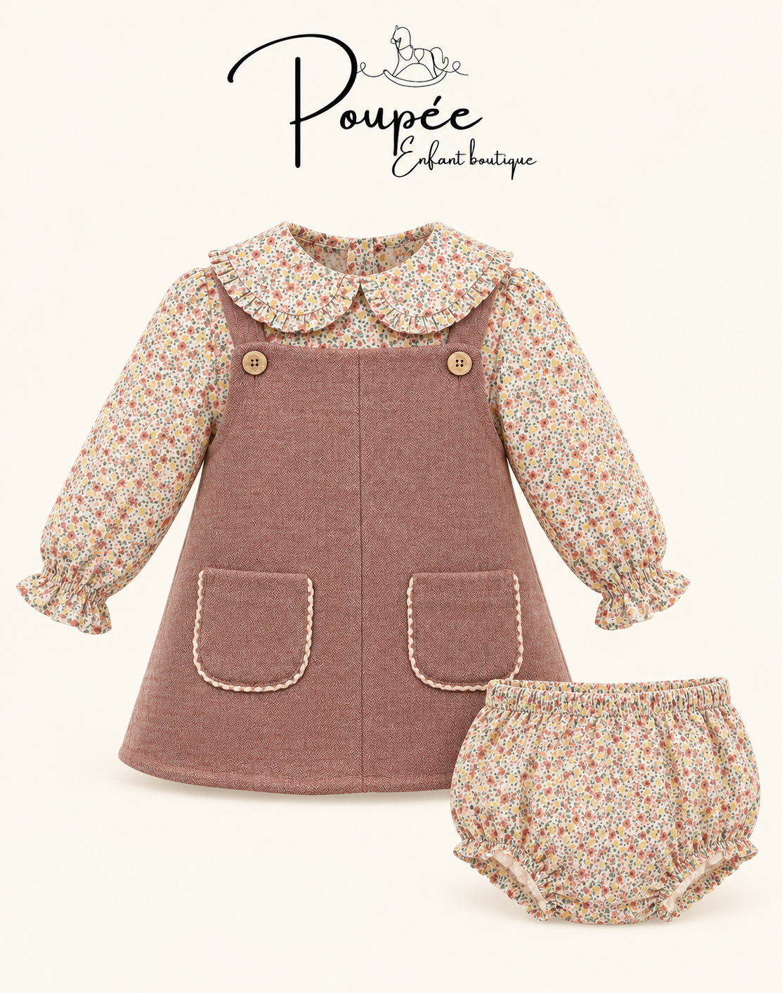 Completo Yoedu con scamiciata, camicia floreale e culotte coordinata